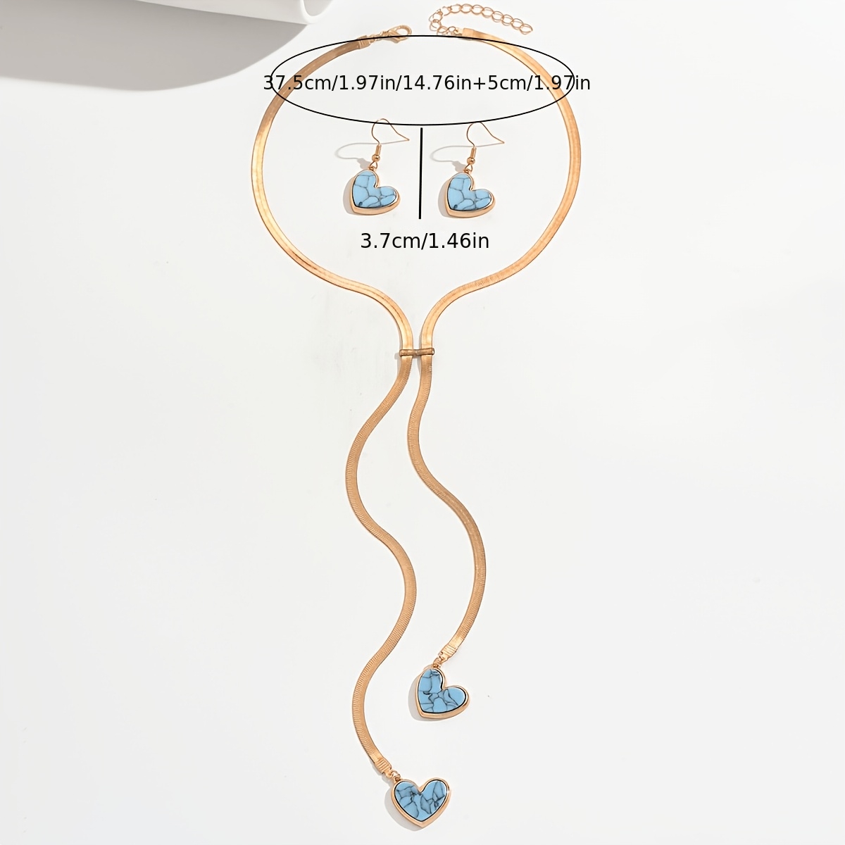 3pcs Blue Heart Imitation Turquoise Snake Bone Chain Set